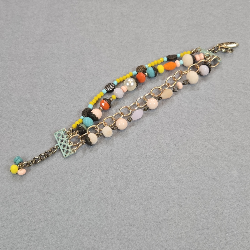 Plunder Multi Strand Bracelet Womens OS Multicolor Boho Layered Beaded Gold Tone